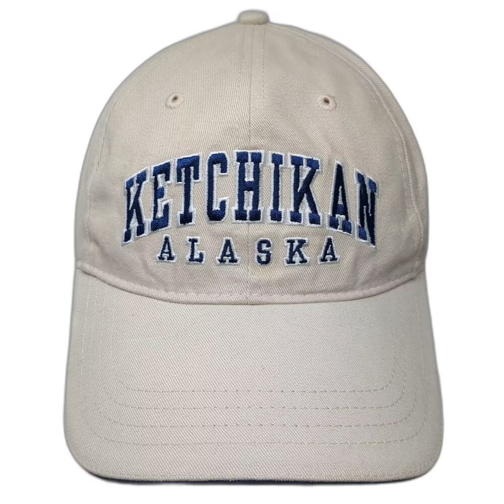 Sherry Ketchikan Alaska Beige Baseball Cap One Size Blue Embroidered Cotton Hat